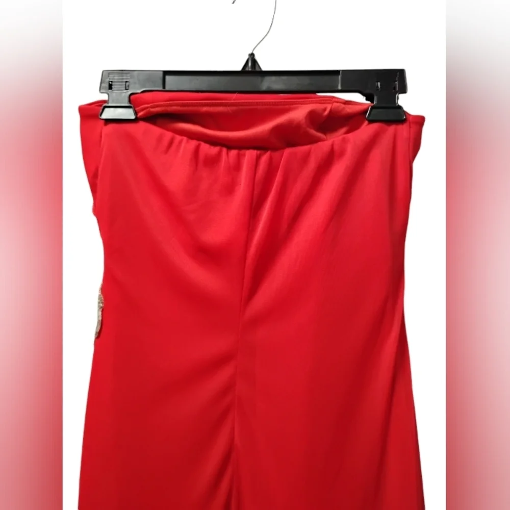 Ruby Rox Red Strapless Asymmetrical Gown with Rhinestone Accent – Women’s M - Picture 3 of 10